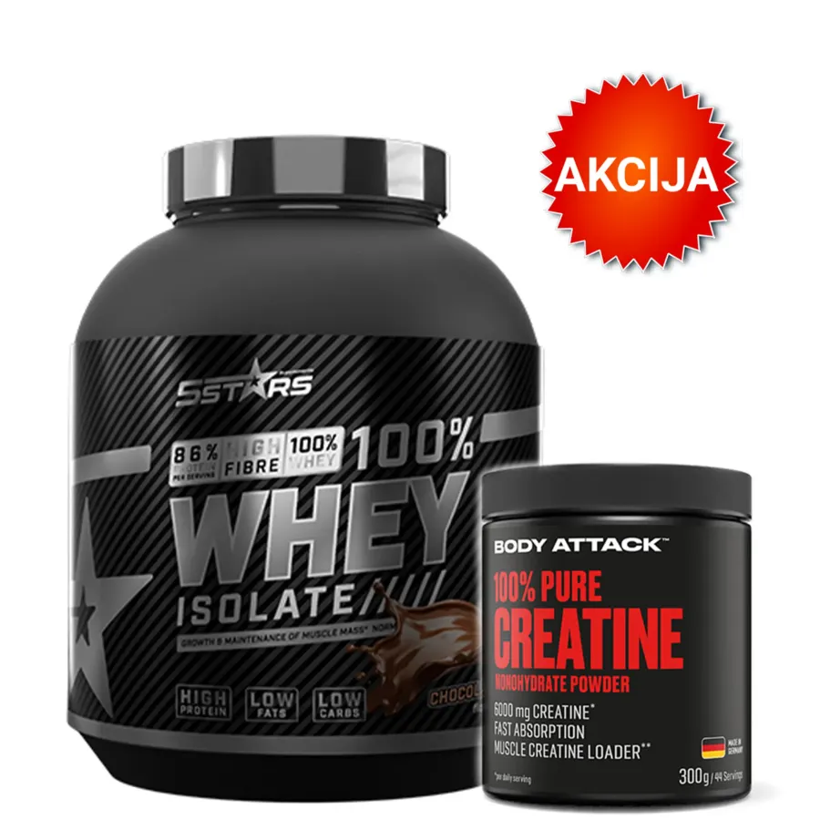5 STARS Whey isolate Čokolada 2kg + Body attack creatine monohydrate 300g